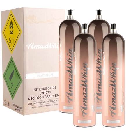 AmaWhip Premium Aluminum Whipped Cream Charger 640g, Food Grade Nitrous Oxide Tank Pure Flavored N2O Chargers(4 Cylinder)