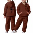 thumbnail image 5 of Ulitacool Outfits for Girl Casual Printed Hoodie Set Long Sleeve Sweatpants Pullover Top Matching Bottoms Fall Winter Pajamas Loungewear Coffee, 5 of 6