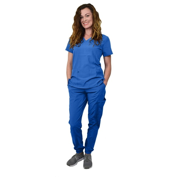 gT Performance Womens Medical Nursing Jogger Scrub Set gT 4FLEX Top and Pant-Electric BlueRoyal Blue-Small, gFX-816, Royal BlueElectric Blue