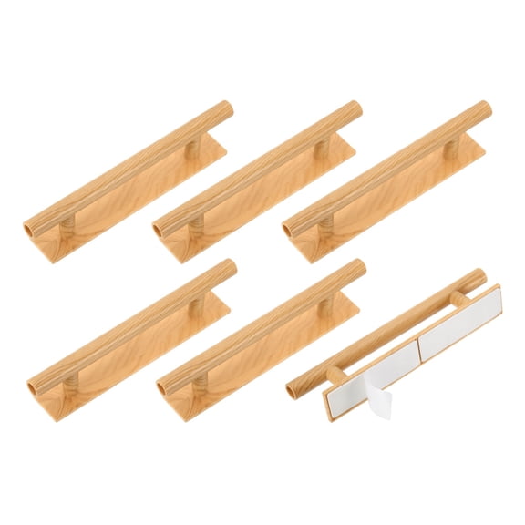 Uxcell 6 Pack Self-Stick Push Pull Helper, 6 Inch Plastic Adhesive Cabinet Handles Round Stick-on Handle for Kitchen Cabinet Window Sliding Closet Door Wardrobe(Light Wood Grain)