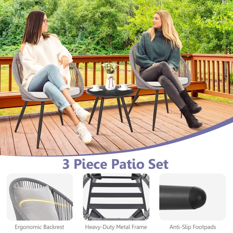 Aimee Lii 3 Pieces Patio Furniture Set with Seat and Back Cushions, Outdoor Patio Furniture Set, Gray