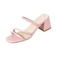 thumbnail image 3 of IEMIEMIEM Womens Strappy Heels Sandals Low Chunky Block Heel Heeled Sandals Comfortable Square Open Toe Slip On Slides Fashion Mules Pink 5.5 Wide, 3 of 5