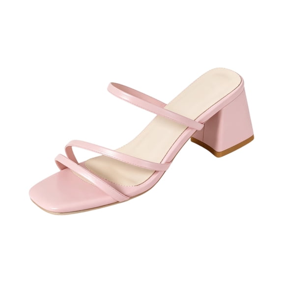pwidon Women's Block Heel Slide Sandals Square Open Toe Multi Thin Strap Slip On Dress Casual Mules Pink 5.5