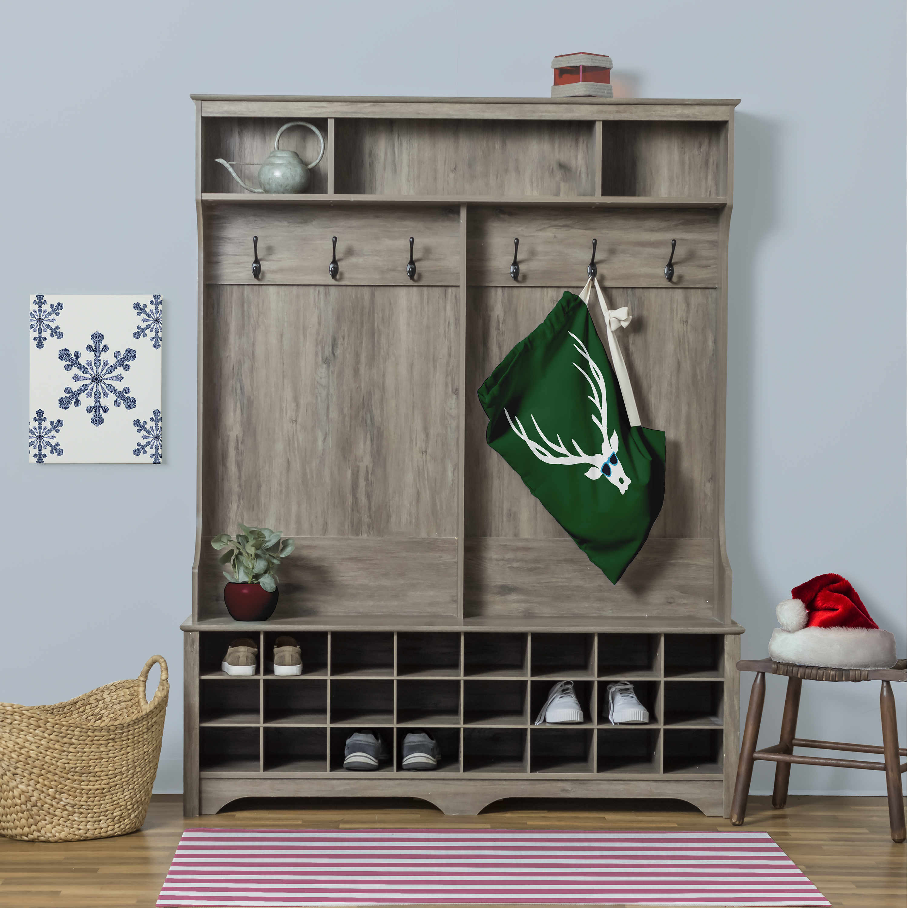Simply Daisy Canvas Cool Dude Holiday Reindeer 28 x 36 inch Green Laundry Bag