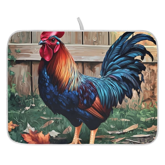 Dish Drying Mat for Kitchen Counter 16x18/18x24 Rooster Absorbent Coffee Bar Mat Dish Drainer Rack Mat for Kitchen Counter
