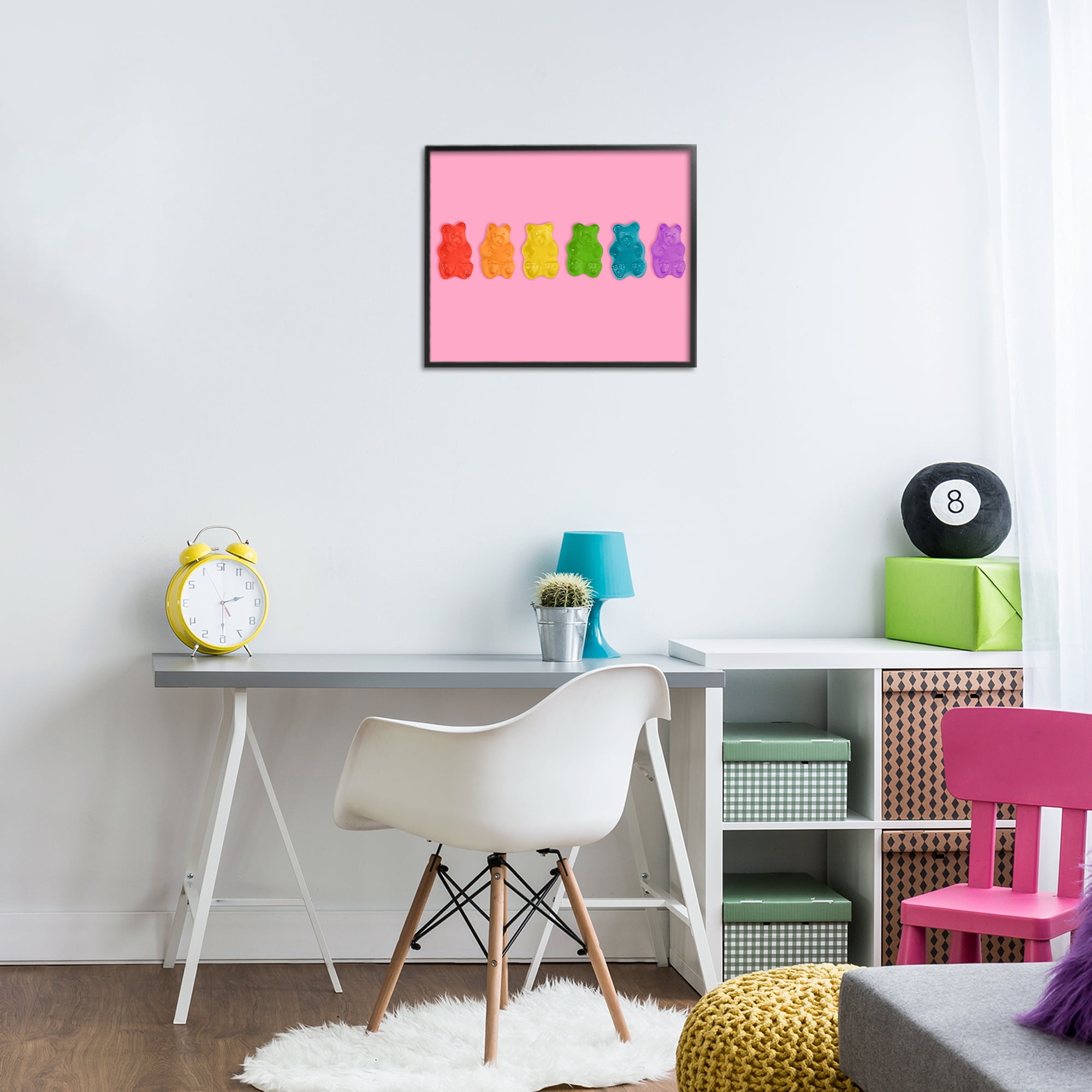 Stupell Industries Rainbow Gummy Bears on Pink Black Framed Giclee Art, design by LISH Creative