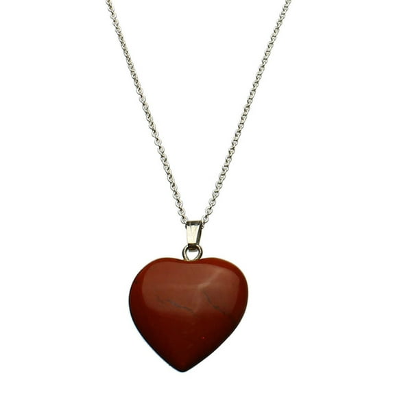 Brecciated Jasper Stone Heart Pendant Sterling Silver Cable Chain Necklace 18"