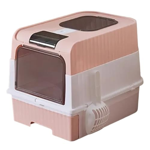Cat Litter Box, Enclosed Removable Litter Boxs for Big Cats, Front Entry Top Exit Kitty Box Odor Control (Pink)