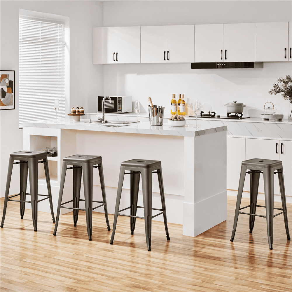 Alden Design Industrial Metal 30" Stackable Backless Bar Height Stools Set of 4, Gunmetal Gray