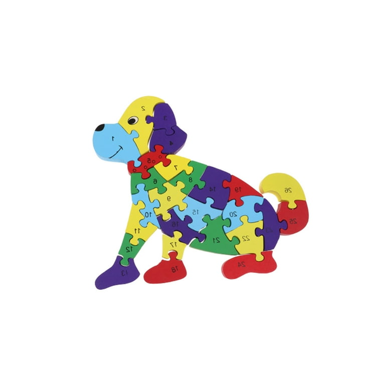 Dog Puzzle Wood Digital Building Block Puzzle English Alphabet