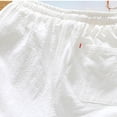 thumbnail image 3 of WREESH Men's Linen Shorts Summer Csaual Sports Elastic Waist Solid Color Drawstring Pocket Shorts White, 3 of 9
