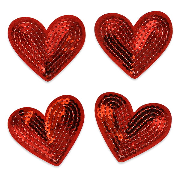 Large Sequin Heart Iron On Patch Decoration Motif Badge Bright Red & Gold P119 