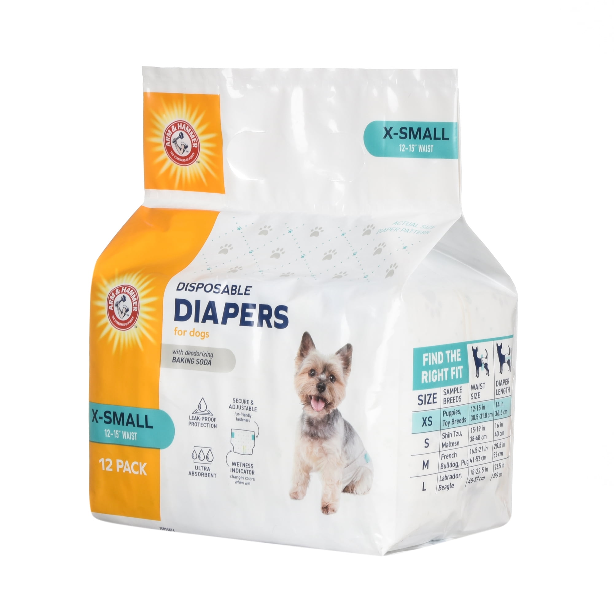 Arm & Hammer Female Dog Diapers, Size X-Small, 12 Count | Ultra-Absorbent with Leak-Proof Protection