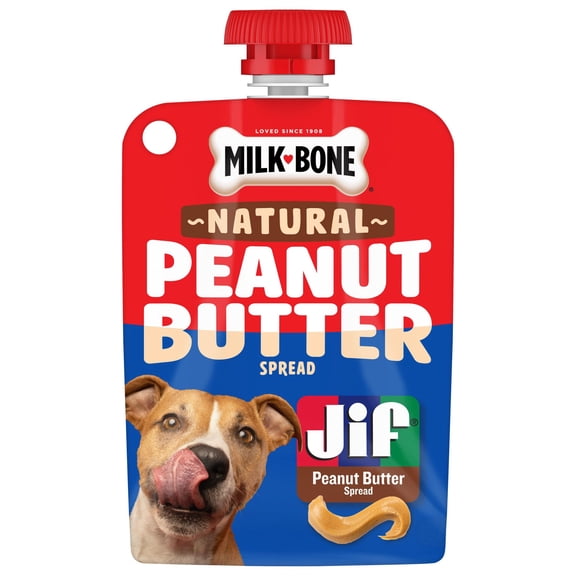 Milk Bone Natural Peanut Butter Spread with Jif , Lickable Dog Treats in a Squeezable Pouch, 5 oz