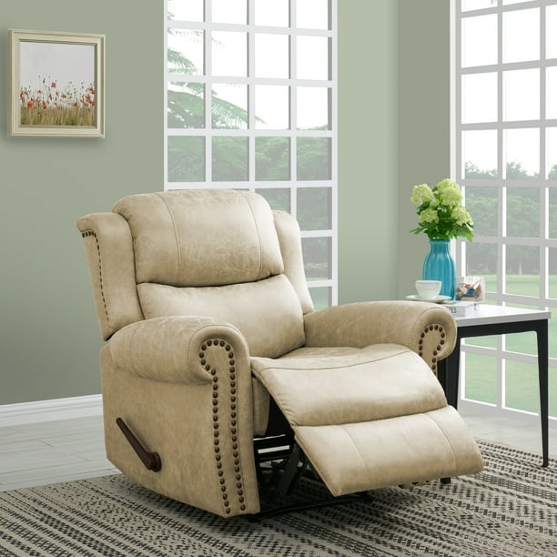 Homesvale Heavy Duty Recliner, Beige Faux Leather