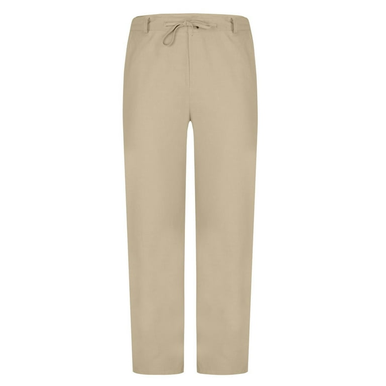 Mens Linen Pants Loose Roll Up Hem Casual Summer Yoga Beach Pant