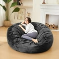 thumbnail image 2 of Bean Bag Chair for Adults - BeanBag Chairs with Soft Cover - Furniture Round Fluffy Couch Sofa for Living Room Lounge Bedroom College Dorm - Gifts for Gaming Reading Relaxing 4 Feet,Carbon Black, 2 of 14