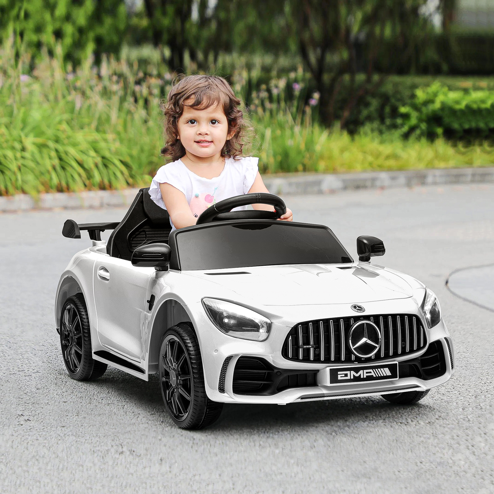 Kepooman 12V 4.5Ah Kids Police Ride On Car with 2.4G Remote Control Mercedes-Benz Sports Car, Electric Toy for Kids, White