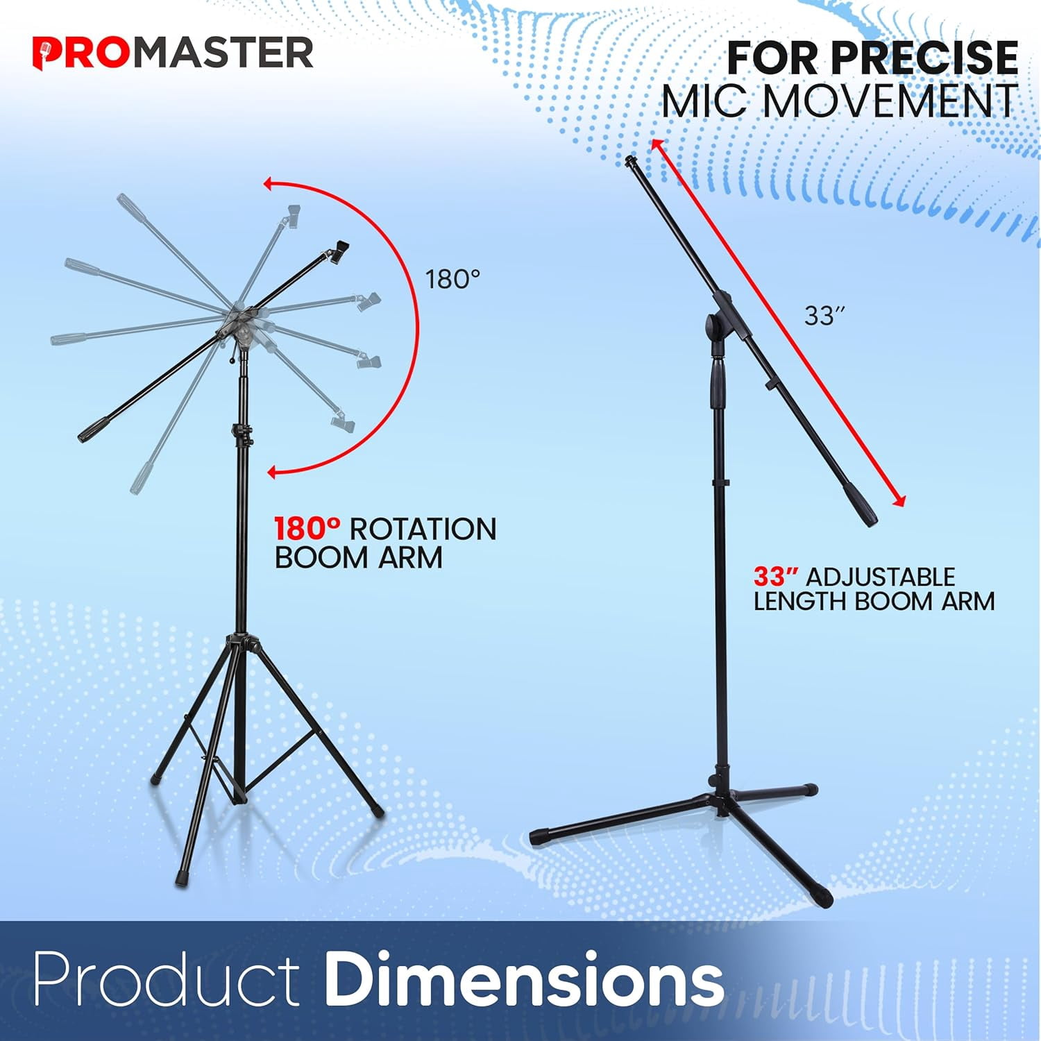 Adjustable Tripod Microphone Stand with Gooseneck Boom Arm and Universal ⅝” Adapter - Professional Audio Gear - Black