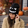 thumbnail image 4 of 22IN Halloween Pumpkin Knit Hat, Jack‑O‑Lantern Skull Cap, Warm Fall Winter Costume Accessory for Men Women Halloween Party &Daily Wear,I, 4 of 7