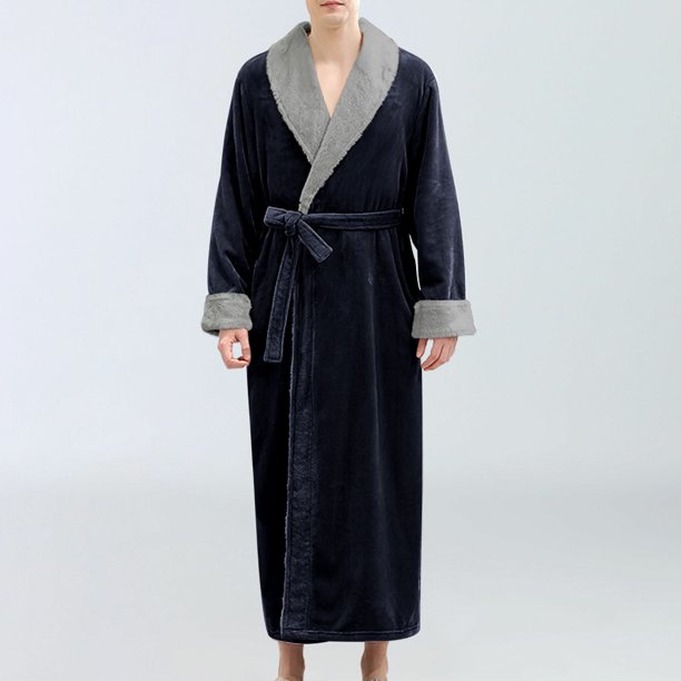 Batas de hombre, camisón de franela grueso y alargado, bata de baño para parejas, ropa de estar, pijamas de poliéster para hombre