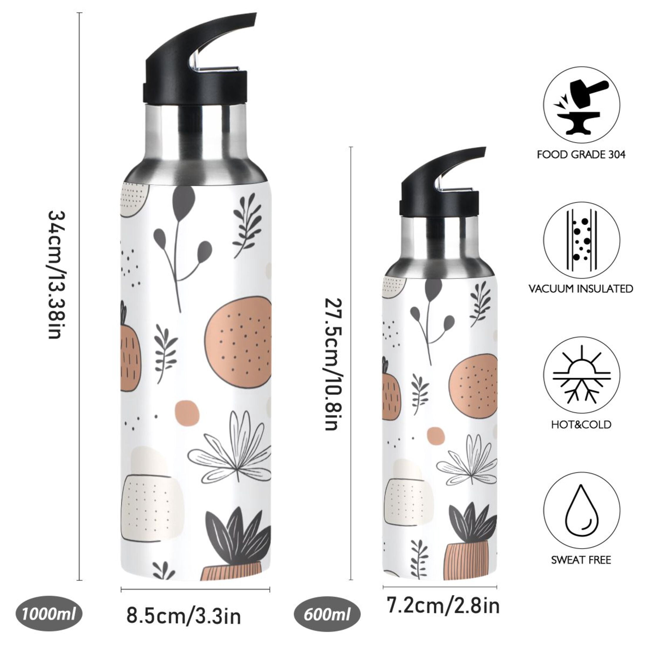 Vibrant Floral Brush Strokes 600ml Double Walled Stainless Steel LeakProof Sports Bottle Thermo 8h