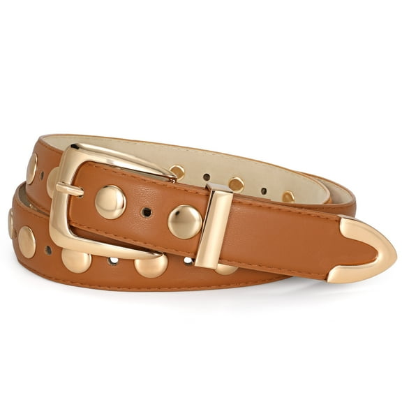 SUOSDEY Studded Belts for Women Punk Belts Cowgirl Leather Belt for Jeans Dress