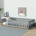 thumbnail image 5 of Twin Size Floor Bed With Fence No Door, Rubber Wood Safety Guardrail Bed For Kids, Grey Modern Toddler Bed Frame With Enclosed Design, 5 of 9