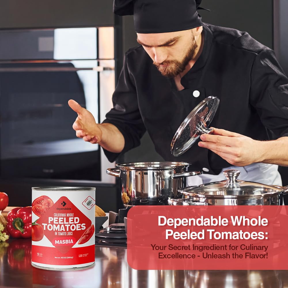 Dependable Food Peeled Tomatoes, Kosher, Gluten Free, & Vegan Canned Peeled Tomatoes, 6.375 lbs Bulk Can