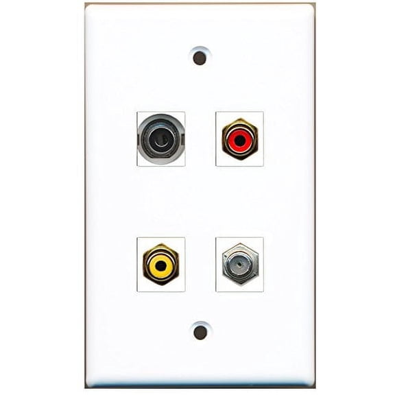 RiteAV - 1 Port RCA Red 1 Port RCA Yellow 1 Port Coax Cable TV- F-Type 1 Port 3.5mm Wall Plate