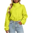 thumbnail image 2 of Mifsaly Women's Long Sleeve Sweatshirts Full Zip Collared Pullover Tops Drawstring Cropped Warm Fall Winter Fashion Sweat Shirts, 2 of 6