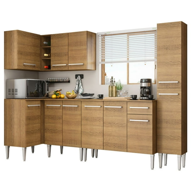 Cocina Integral Completa Esquinera 325cm Emilly Water Madesa 02 - Marrón Madesa GCEM325002