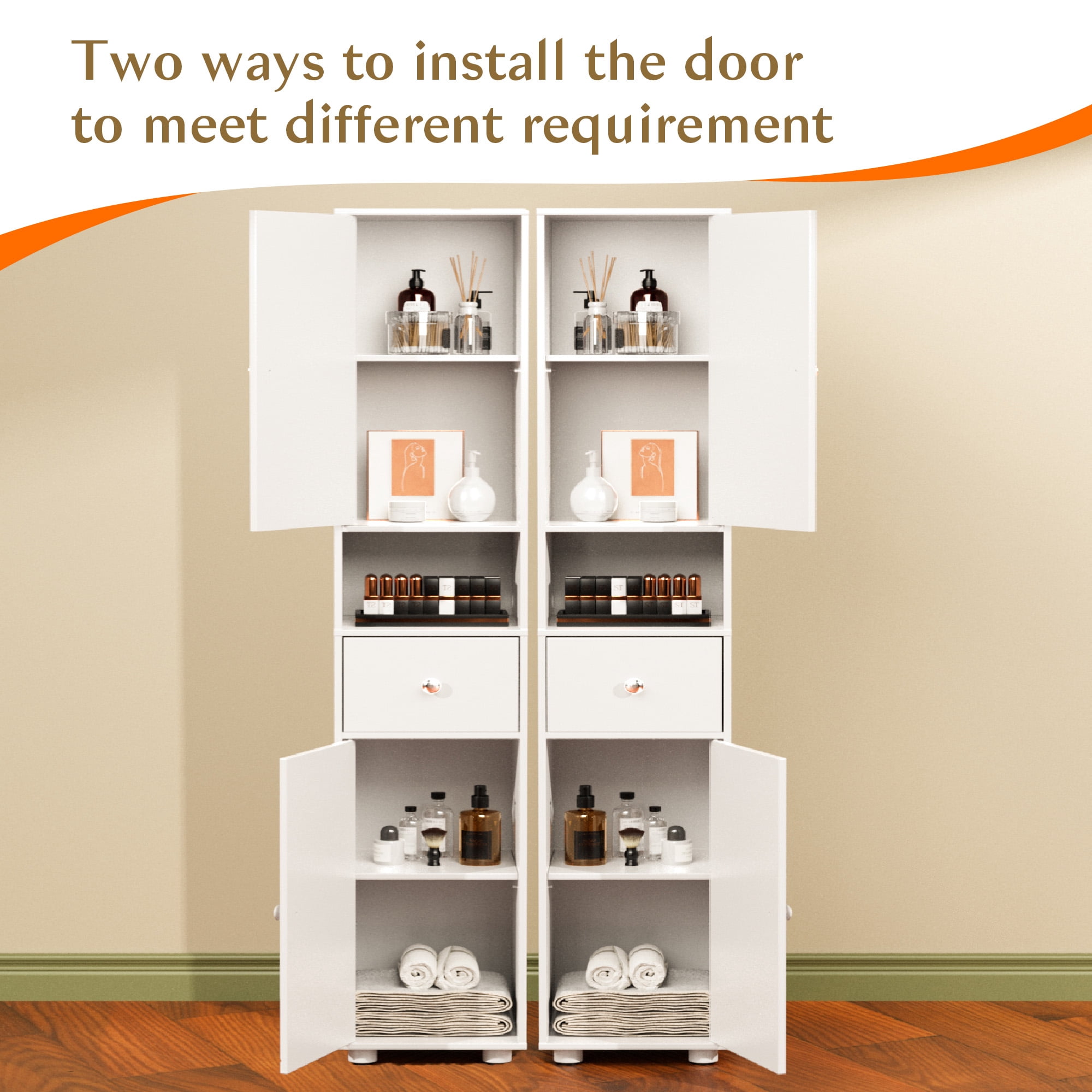 Dalattin 67"H Tall Bathroom Cabinet, Narrow Storage Cabinet Freestanding with 2 Doors & Shelves