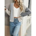 thumbnail image 4 of Women'S Color Block Open Front Cardigan Contrast Striped Chunky Cardigan Sweater Outerwear Coat Grey XL, 4 of 9