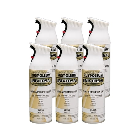 6 Pack, White, Rust-Oleum Universal All Surface Interior/Exterior Gloss Spray Paint-245199, 12 oz