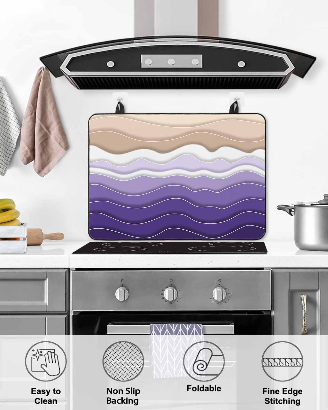 nqOlkjepod Large Induction Cooktop Protector Mat 36"x21", Purple Ombre Stripe Stove Top Covers for Electric Stove, Abstract Summer Beach Coastal Stove Burner Cover Mats, Glass Top Stove Cover