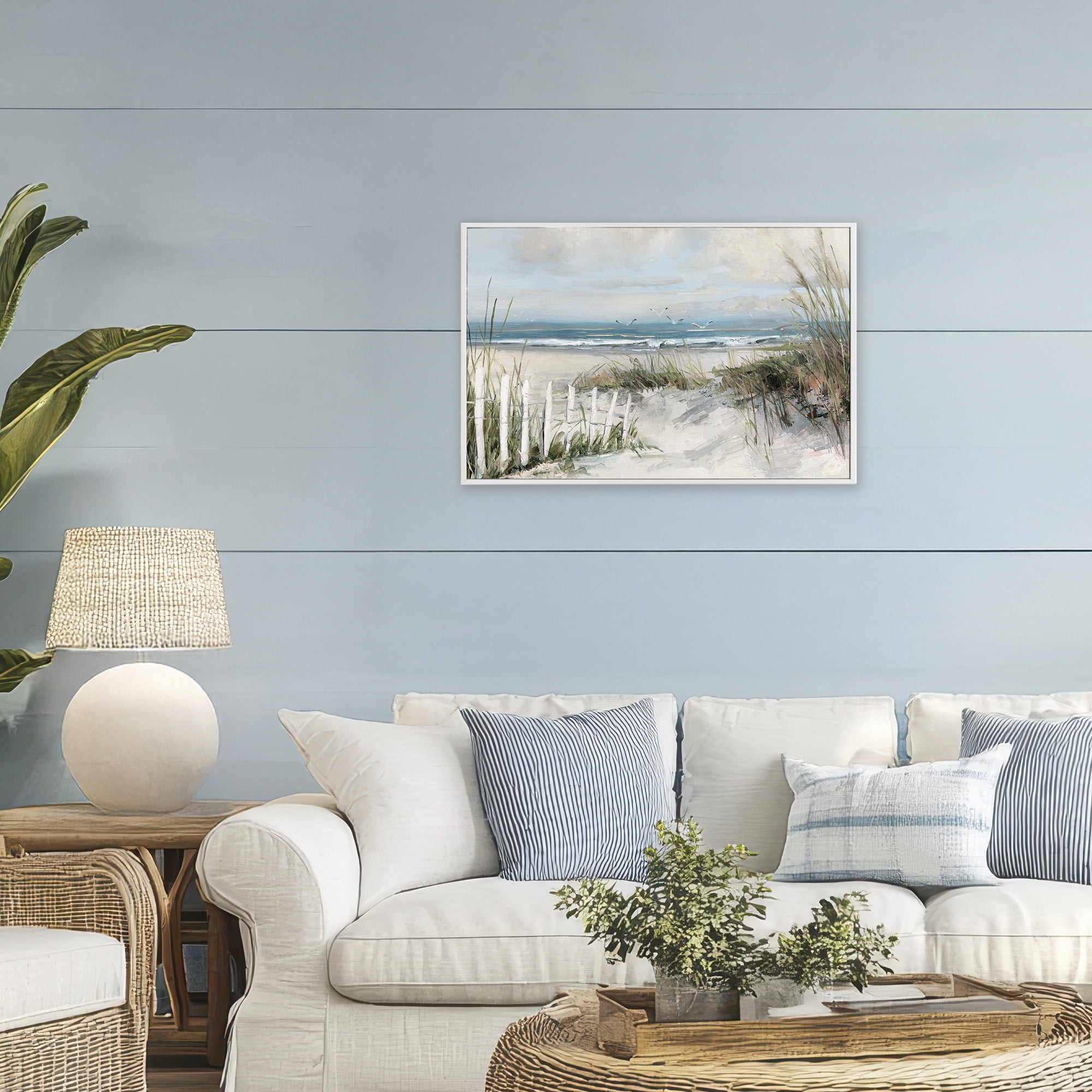 Stupell Industries Dunes With Weathered Fence White Framed Giclee Art, design by Sally Swatland