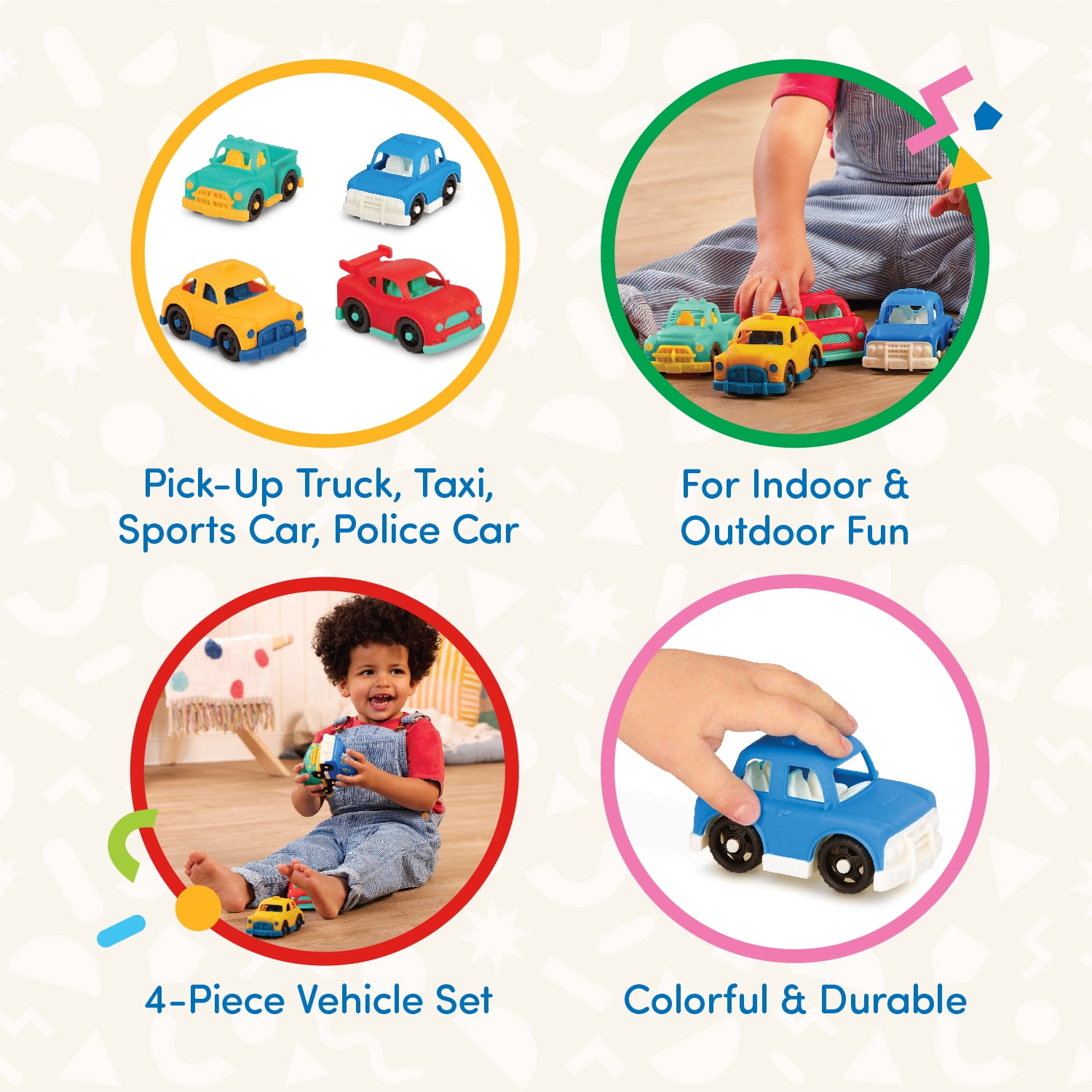 Battat 4 Toy Vehicles Pick-Up Truck Sports Car Taxi Police Car for Toddlers 12 Months Old