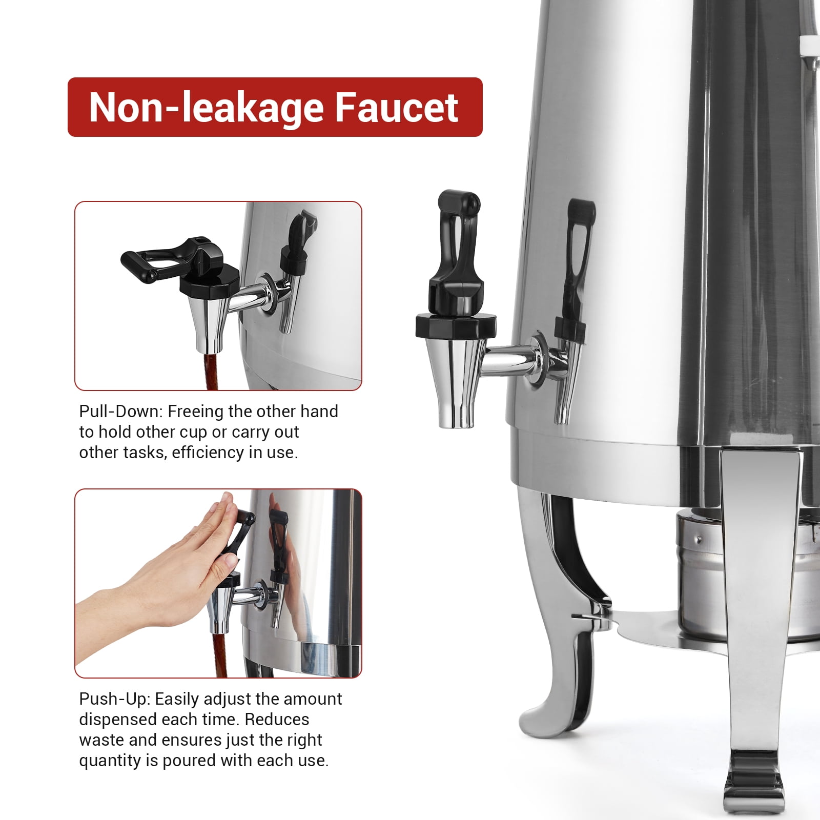 3.4 Gallon Stainless Steel Insulated Beverage Dispenser with Spigot Dual Temperature (Hot & Cold) for Coffee, Tea, Water Commercial-Grade Urn & Party Cooler