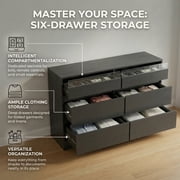 Modern 6 Drawer Dresser with LED Light, Storage Chest with Power Outlet , Organizer Caninet for Cloakroom or Dressing Room, 47.24L x 15.75W x 29.57H, Black