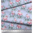 thumbnail image 2 of Soimoi Blue Rayon Fabric Grass & Flamingo Bird Decor Fabric Printed Yard 42 Inch Wide, 2 of 3