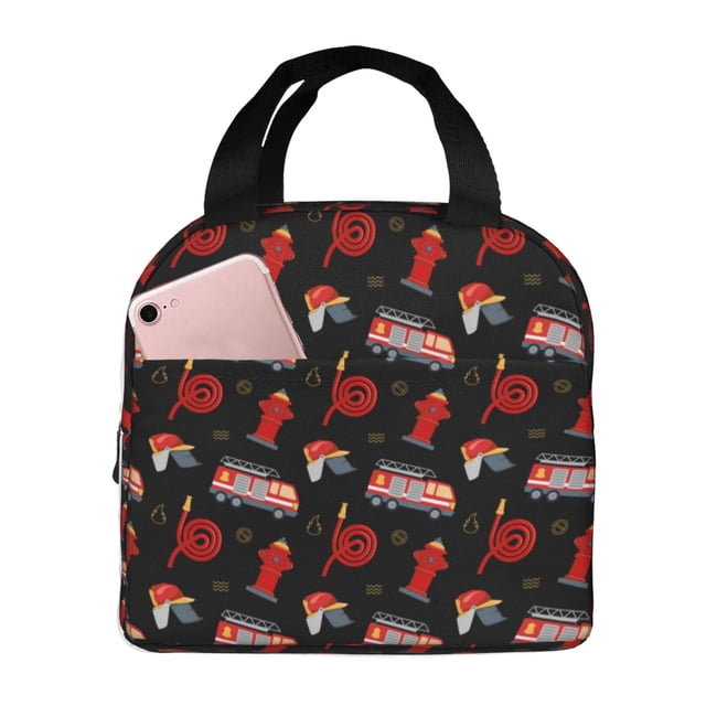 Fotbe Fire Fighting Bolsa Térmica con Estampado y Forro de Aluminio Grueso Bolsa de Almuerzo con Bolsillo Frontal para Hombres y Mujeres, Ideal para Trabajo, Escuela