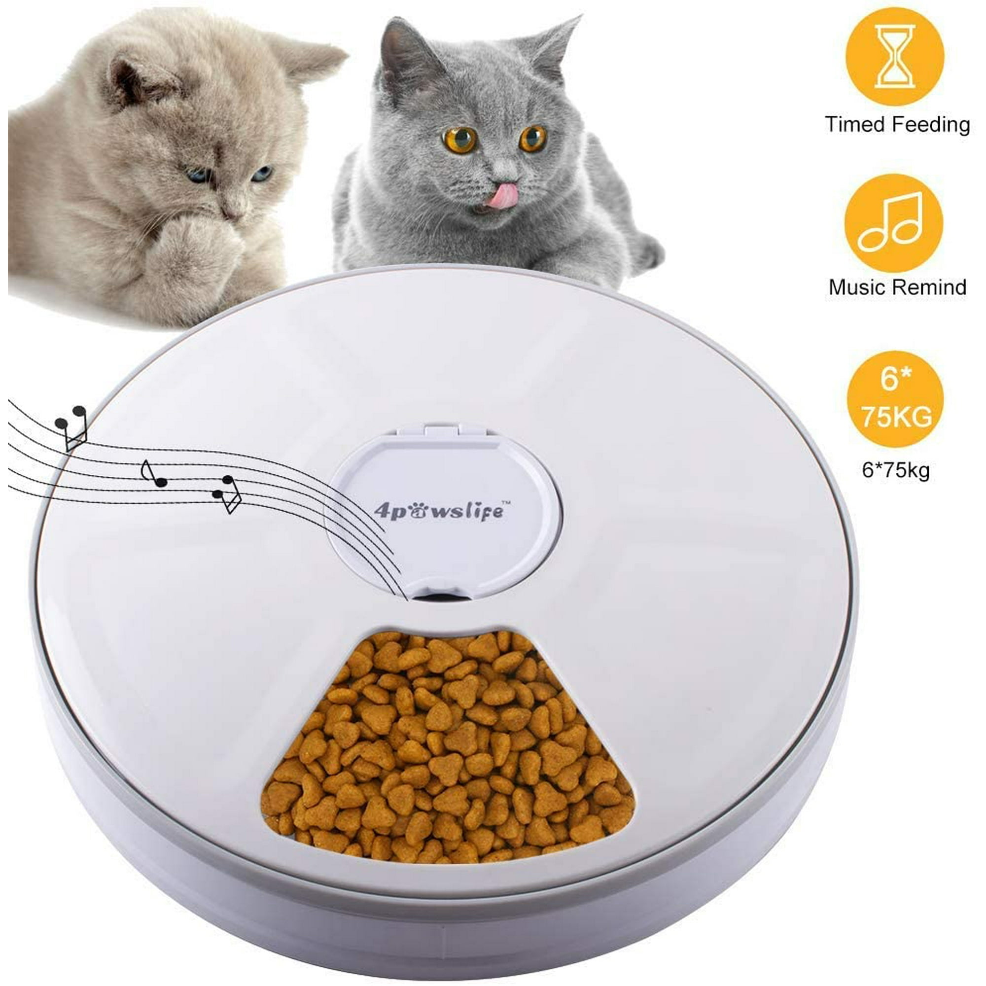 Funavi Automatic Pet Feeder Auto Food Dispenser With 6 Meals Digital Timer Lcd Display music Calling For Dogs Cats Rabbit And Small Animals White