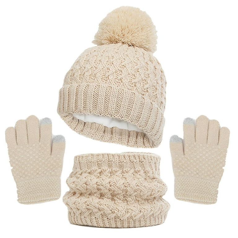 ROLKFUK Girls Boys Hats Scarves Gloves Sets Warm 3 Pcs Beanies Mittens and Scarf Set for Kids Beige Size Free Size Walmart
