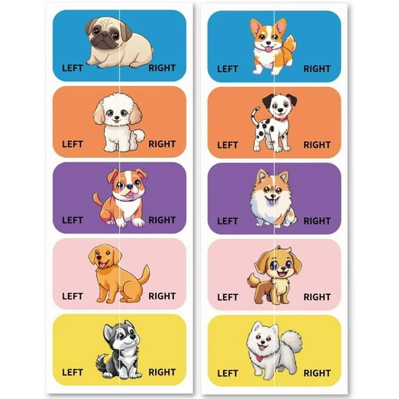 Shoes Stickers - Left Right Learning Dog Model 100pcs (50 Pairs) Self-Adhesive Shoes Stickers Labels Decals Mixed Color