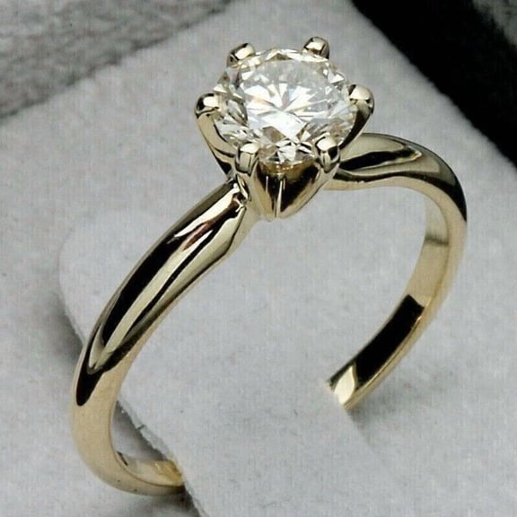 1Ct Round Cut Simulated Diamond Solitaire Engagement Ring 14k Yellow Gold Plated