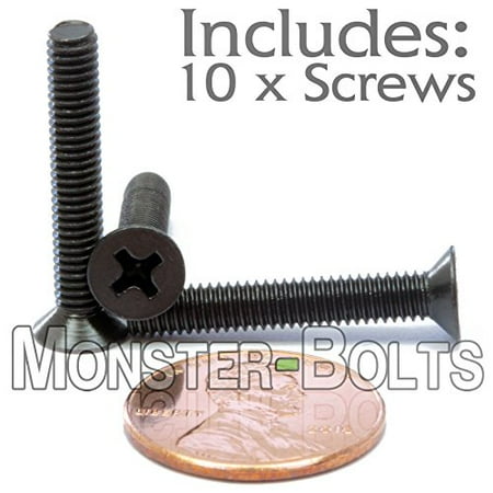 (10) M4-0.7 x 25mm - Phillips Flat Head Machine Screw (Countersunk) Class 4.8 Carbon Steel w Black Oxide Cross Recessed Type H Metric DIN 965 - MonsterBolts (10, M4 x