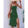 thumbnail image 3 of Women'S Floral Summer Dress Spaghetti Strap Midi Dress Backless Split Dress Vacation Beach Boho Dress Green M, 3 of 6