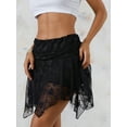 thumbnail image 4 of LMLYSoH Womens Short Skirts Floral Lace Sheer Asymmetric Frill Hem Soft Lined Waist Ruched Mini Low Rise Skirts, 4 of 9