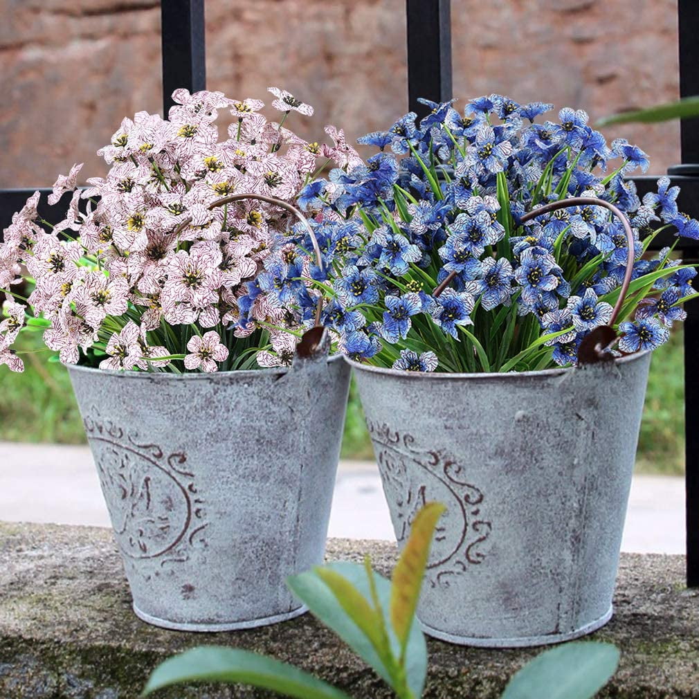 20 Bundles Outdoor Artificial Flowers UV Resistant No Fade Fake Violet Flowers for Indoor Outside Hanging Plants Garden Patio Porch Window Box Home Wedding Farmhouse Decor (Blue)
